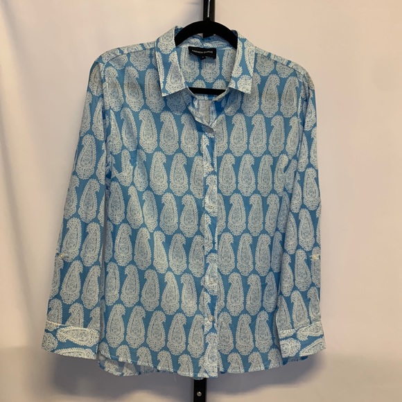 French Curve Button Up Womens Top Size Small Blue/White - Picture 2 of 10